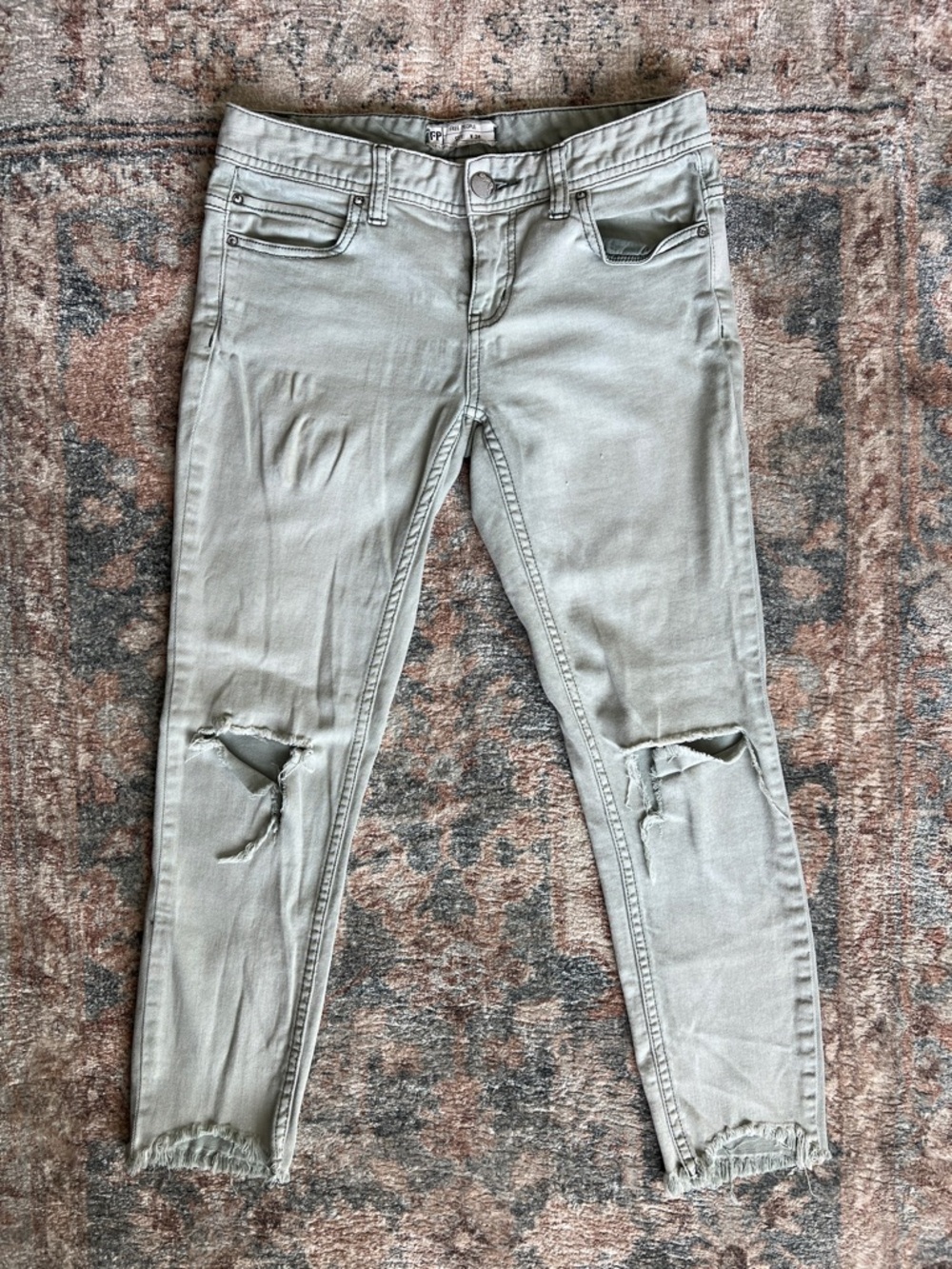 Free People Light Sage Low-Rise Skinny Jeans